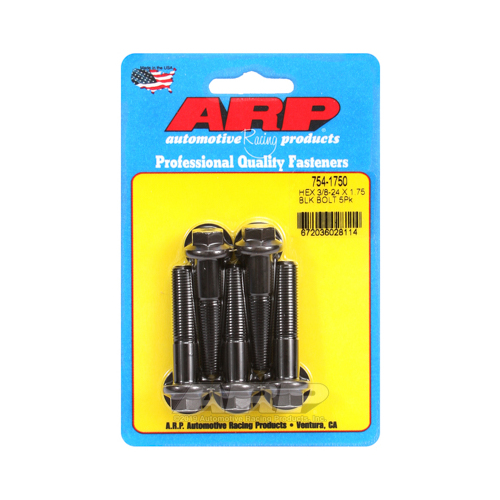 ARP Bolts, Hex Head, Chromoly Steel, Black Oxide, 3/8 in.-24 RH Thread, 1.750 in. UHL, Set of 5