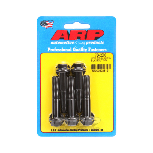 ARP Bolts, Hex Head, Chromoly Steel, Black Oxide, 3/8 in.-24 RH Thread, 2.000 in. UHL, Set of 5
