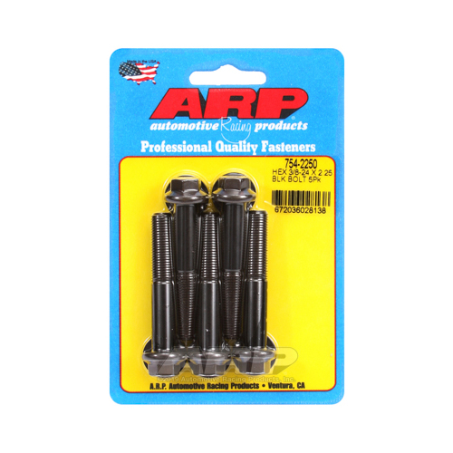 ARP Bolts, Hex Head, Chromoly Steel, Black Oxide, 3/8 in.-24 RH Thread, 2.250 in. UHL, Set of 5