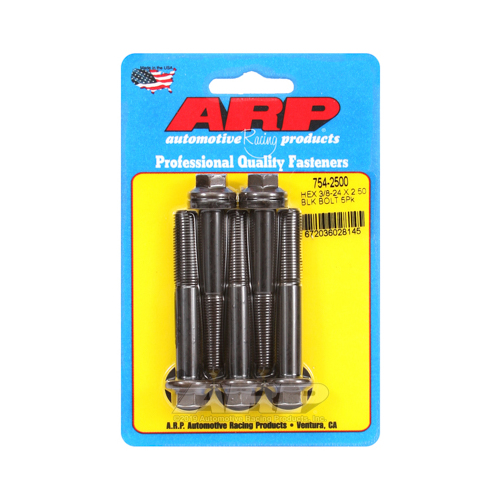 ARP Bolts, Hex Head, Chromoly Steel, Black Oxide, 3/8 in.-24 RH Thread, 2.500 in. UHL, Set of 5