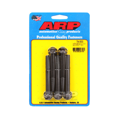 ARP Bolts, Hex Head, Chromoly Steel, Black Oxide, 3/8 in.-24 RH Thread, 3.000 in. UHL, Set of 5