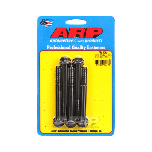 ARP Bolts, Hex Head, Chromoly Steel, Black Oxide, 3/8 in.-24 RH Thread, 3.250 in. UHL, Set of 5