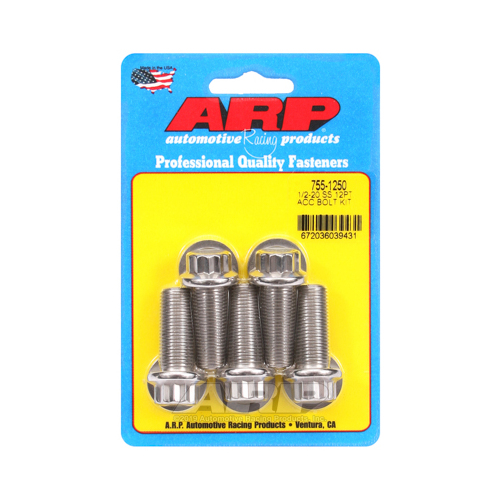 ARP Bolts, Stainless Steel 300, Polished, 12-Point Head, 1/2-20 in. Thread, 1.25 in. UHL, Set of 5