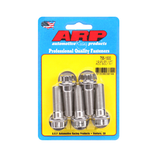 ARP Bolts, Stainless Steel, 12-Point Head, 1/2 in.-20 Thread, 1.500 in. UHL, Set of 5
