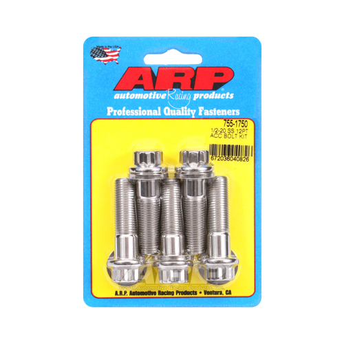 ARP Bolts, 12-point Head, 180, 000psi, Stainless Steel, Polished, 1/2-20 in. Thread, 1.750 in. UHL, Set of 5