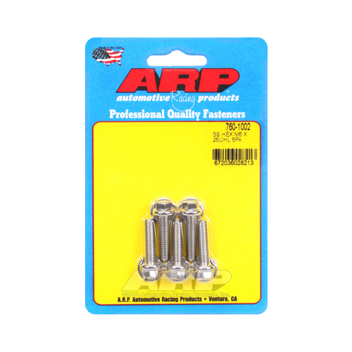 ARP Bolts, Hex Head, Stainless 300, Polished, 6mm x 1.00 RH Thread, 25mm UHL, Set of 5