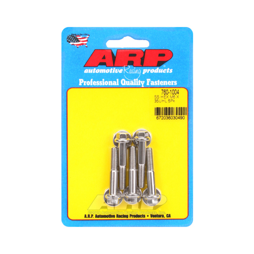 ARP Bolts, Hex Head, Stainless 300, Polished, 6mm x 1.00 RH Thread, 35mm UHL, Set of 5