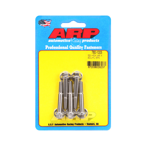 ARP Bolts, Hex Head, Stainless 300, Polished, 6mm x 1.00 RH Thread, 40mm UHL, Set of 5
