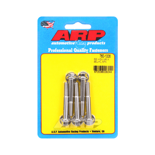 ARP Bolts, Hex Head, Stainless 300, Polished, 6mm x 1.00 RH Thread, 45mm UHL, Set of 5