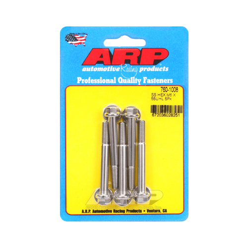 ARP Bolts, Hex Head, Stainless 300, Polished, 6mm x 1.00 RH Thread, 55mm UHL, Set of 5
