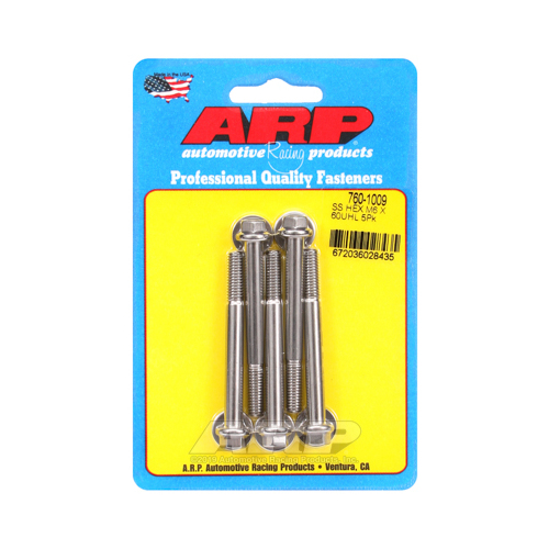 ARP Bolts, Hex Head, Stainless 300, Polished, 6mm x 1.00 RH Thread, 60mm UHL, Set of 5