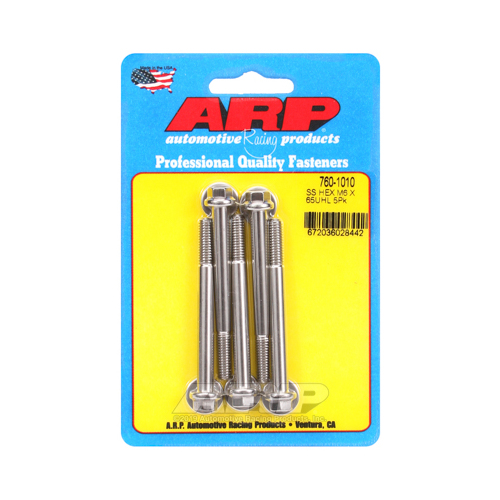 ARP Bolts, Hex Head, Stainless 300, Polished, 6mm x 1.00 RH Thread, 65mm UHL, Set of 5