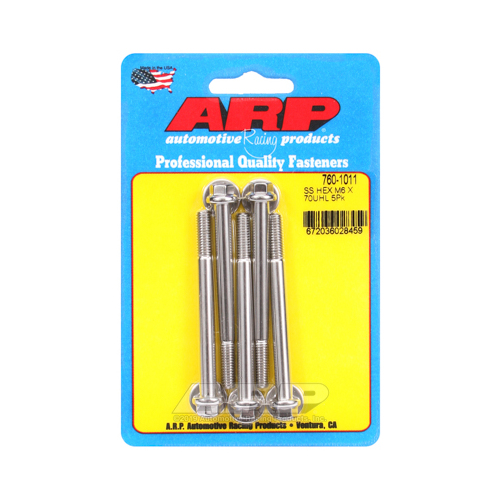 ARP Bolts, Hex Head, Stainless 300, Polished, 6mm x 1.00 RH Thread, 70mm UHL, Set of 5