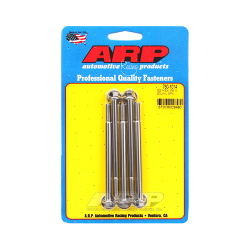 ARP Bolts, Hex Head, Stainless 300, Polished, 6mm x 1.00 RH Thread, 90mm UHL, Set of 5