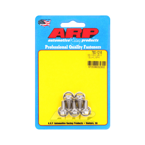 ARP Bolts, Hex Head, Stainless 300, Polished, 6mm x 1.00 RH Thread, 12mm UHL, Set of 5