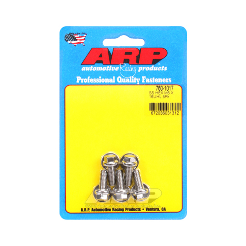 ARP Bolts, Hex Head, Stainless 300, Polished, 6mm x 1.00 RH Thread, 16mm UHL, Set of 5