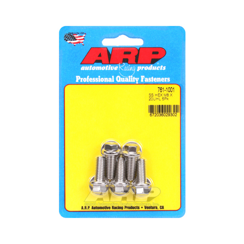 ARP Bolts, Hex Head, Stainless 300, Polished, 8mm x 1.25 RH Thread, 20mm UHL, Set of 5