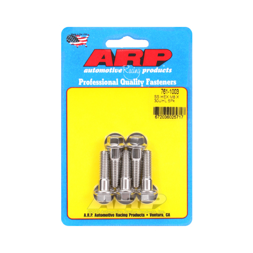 ARP Bolts, Hex Head, Stainless 300, Polished, 8mm x 1.25 RH Thread, 30mm UHL, Set of 5
