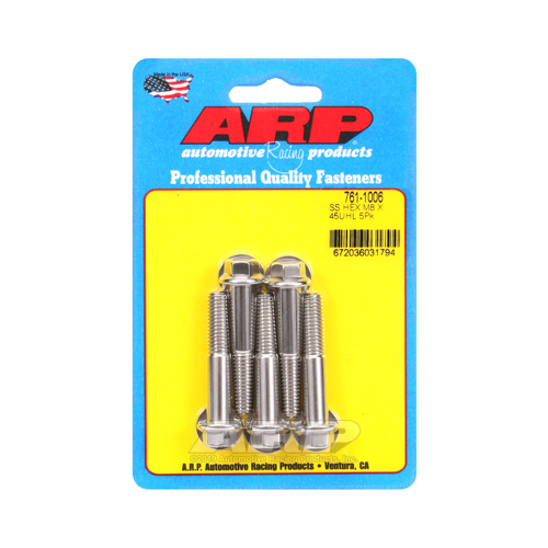 ARP Bolts, Hex Head, Stainless 300, Polished, 8mm x 1.25 RH Thread, 45mm UHL, Set of 5