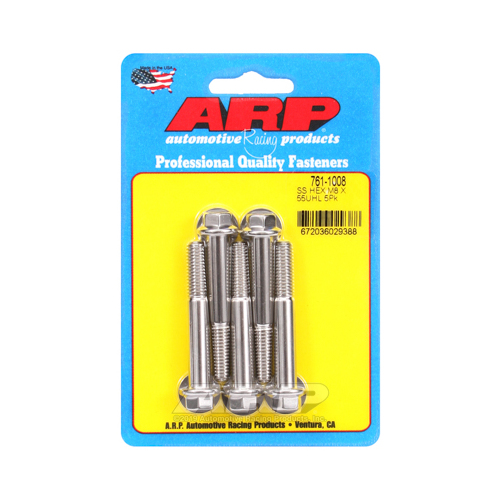 ARP Bolts, Hex Head, Stainless 300, Polished, 8mm x 1.25 RH Thread, 55mm UHL, Set of 5