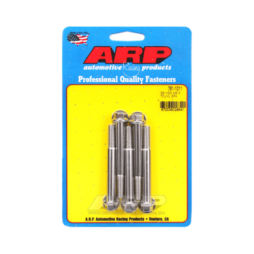 ARP Bolts, Hex Head, Stainless 300, Polished, 8mm x 1.25 RH Thread, 70mm UHL, Set of 5