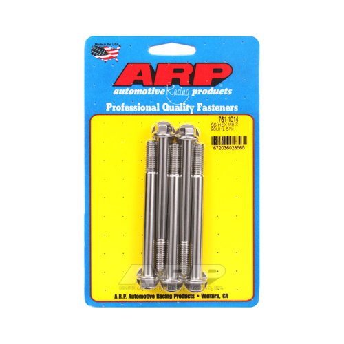ARP Bolts, Hex Head, Stainless 300, Polished, 8mm x 1.25 RH Thread, 90mm UHL, Set of 5