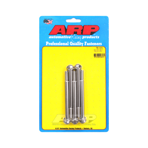 ARP Bolts, Hex Head, Stainless 300, Polished, 8mm x 1.25 RH Thread, 100mm UHL, Set of 5