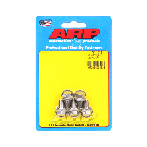 ARP Bolts, Hex Head, Stainless 300, Polished, 8mm x 1.25 RH Thread, 12mm UHL, Set of 5