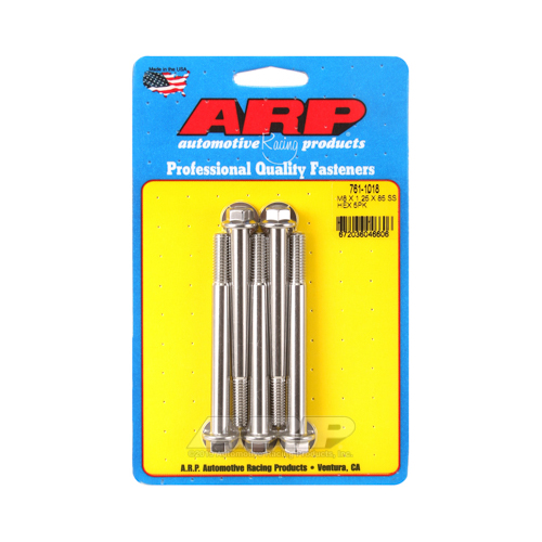 ARP Bolts, Hex Head, Stainless 300, Polished, 8mm x 1.25 RH Thread, 88mm UHL, Set of 5
