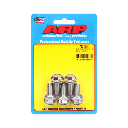 ARP Bolts, Hex Head, Stainless 300, Polished, 10mm x 1.5 RH Thread, 20mm UHL, Set of 5