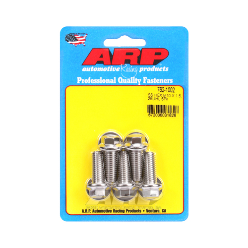 ARP Bolts, Hex Head, Stainless 300, Polished, 10mm x 1.5 RH Thread, 25mm UHL, Set of 5