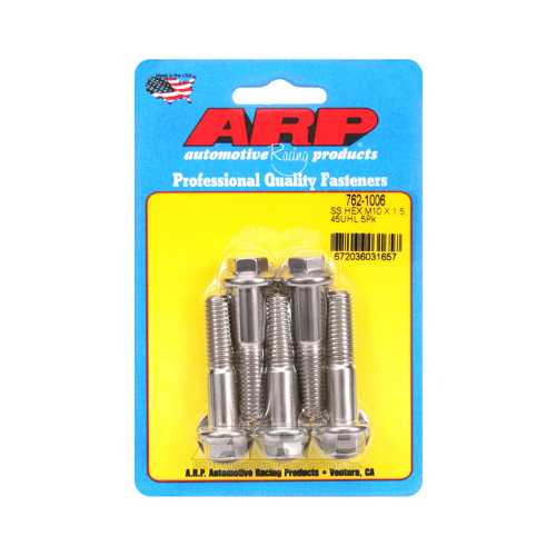 ARP Bolts, Hex Head, Stainless 300, Polished, 10mm x 1.5 RH Thread, 45mm UHL, Set of 5