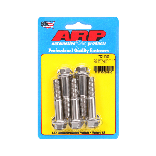 ARP Bolts, Hex Head, Stainless 300, Polished, 10mm x 1.5 RH Thread, 50mm UHL, Set of 5