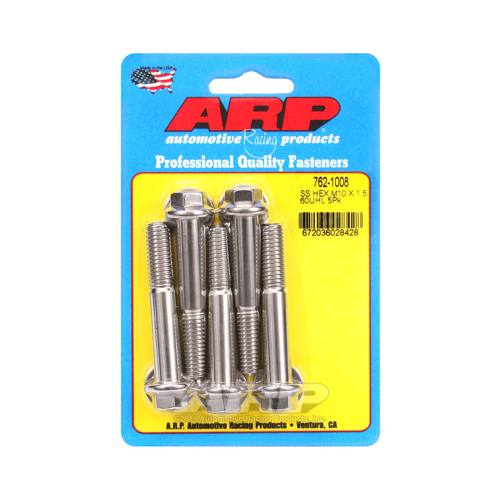 ARP Bolts, Hex Head, Stainless 300, Polished, 10mm x 1.5 RH Thread, 60mm UHL, Set of 5
