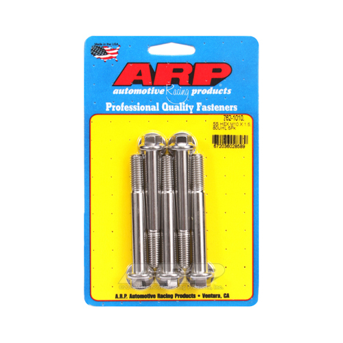 ARP Bolts, Hex Head, Stainless 300, Polished, 10mm x 1.5 RH Thread, 80mm UHL, Set of 5