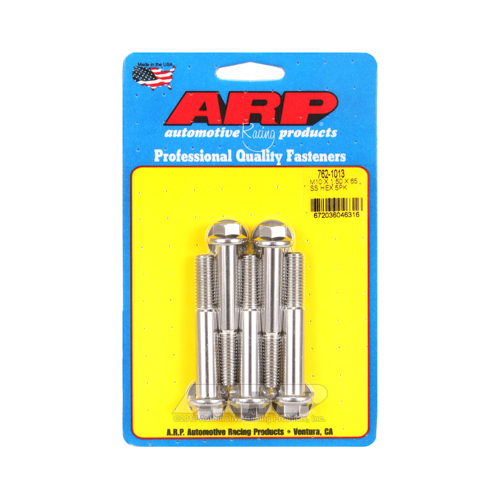 ARP Bolts, Hex Head, Stainless 300, Polished, 10mm x 1.5 RH Thread, 65mm UHL, Set of 5