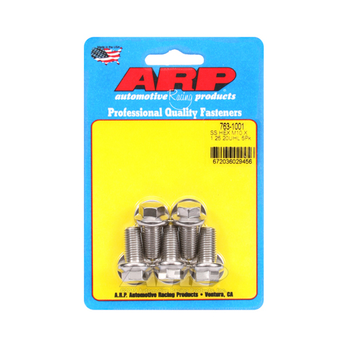ARP Bolts, Hex Head, Stainless 300, Polished, 10mm x 1.25 RH Thread, 20mm UHL, Set of 5