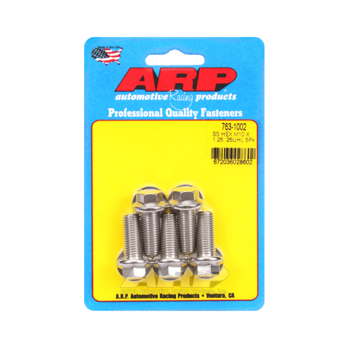 ARP Bolts, Hex Head, Stainless 300, Polished, 10mm x 1.25 RH Thread, 25mm UHL, Set of 5