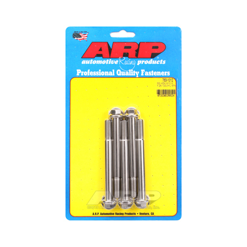 ARP Bolts, Hex Head, Stainless 300, Polished, M10 x 1.25 RH Thread, 100mm UHL, Set of 5