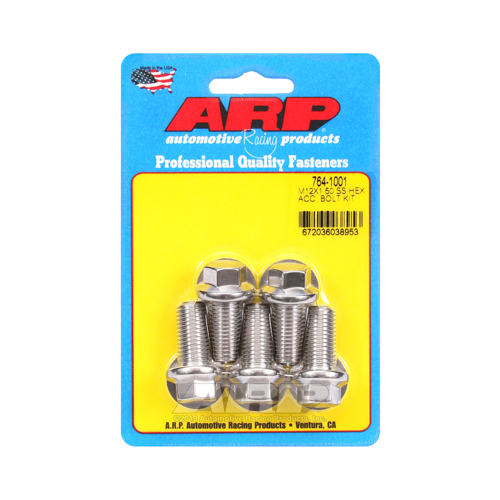 ARP Bolts, Stainless Steel 300, Polished, Hex Head, 12mm x 1.50 Thread, 25mm UHL, Set of 5