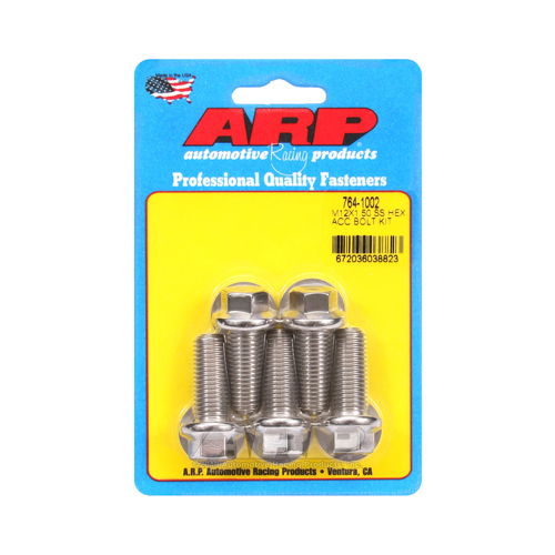 ARP Bolts, Stainless Steel 300, Polished, Hex Head, 12mm x 1.50 Thread, 30mm UHL, Set of 5