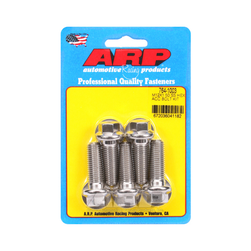 ARP Bolts, Stainless Steel 300, Polished, Hex Head, 12mm x 1.50 Thread, 35mm UHL, Set of 5