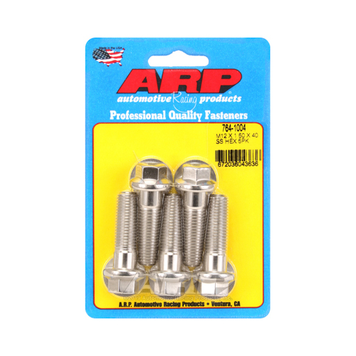 ARP Bolts, Stainless Steel 300, Polished, Hex Head, 12mm x 1.50 Thread, 40mm UHL, Set of 5