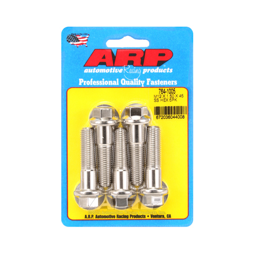 ARP Bolts, Stainless Steel 300, Polished, Hex Head, 12mm x 1.50 Thread, 45mm UHL, Set of 5