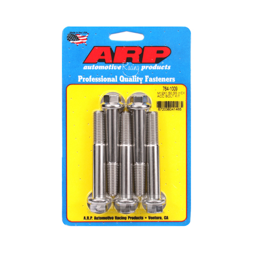 ARP Bolts, Stainless Steel 300, Polished, Hex Head, 12mm x 1.50 Thread, 80mm UHL, Set of 5