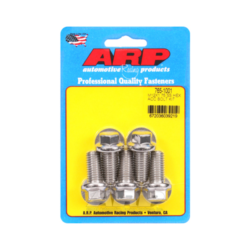 ARP Bolts, Stainless Steel 300, Polished, Hex Head, 12mm x 1.75 Thread, 25mm UHL, Set of 5