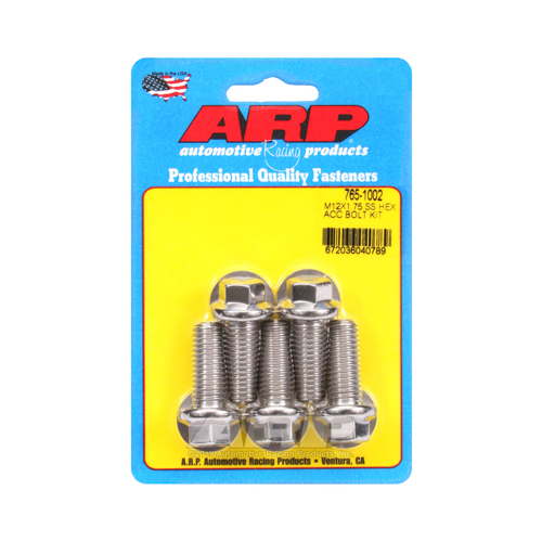 ARP Bolts, Stainless Steel 300, Polished, Hex Head, 12mm x 1.75 Thread, 30mm UHL, Set of 5