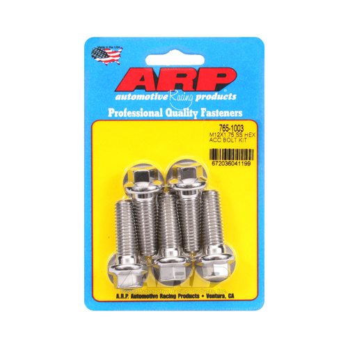 ARP Bolts, Stainless Steel 300, Polished, Hex Head, 12mm x 1.75 Thread, 35mm UHL, Set of 5
