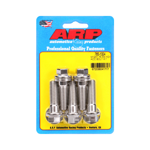 ARP Bolts, Stainless Steel 300, Polished, Hex Head, 12mm x 1.75 Thread, 40mm UHL, Set of 5