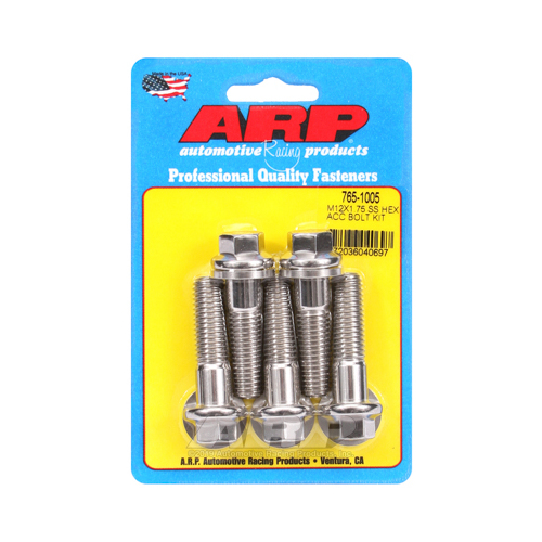 ARP Bolts, Stainless Steel 300, Polished, Hex Head, 12mm x 1.75 Thread, 45mm UHL, Set of 5